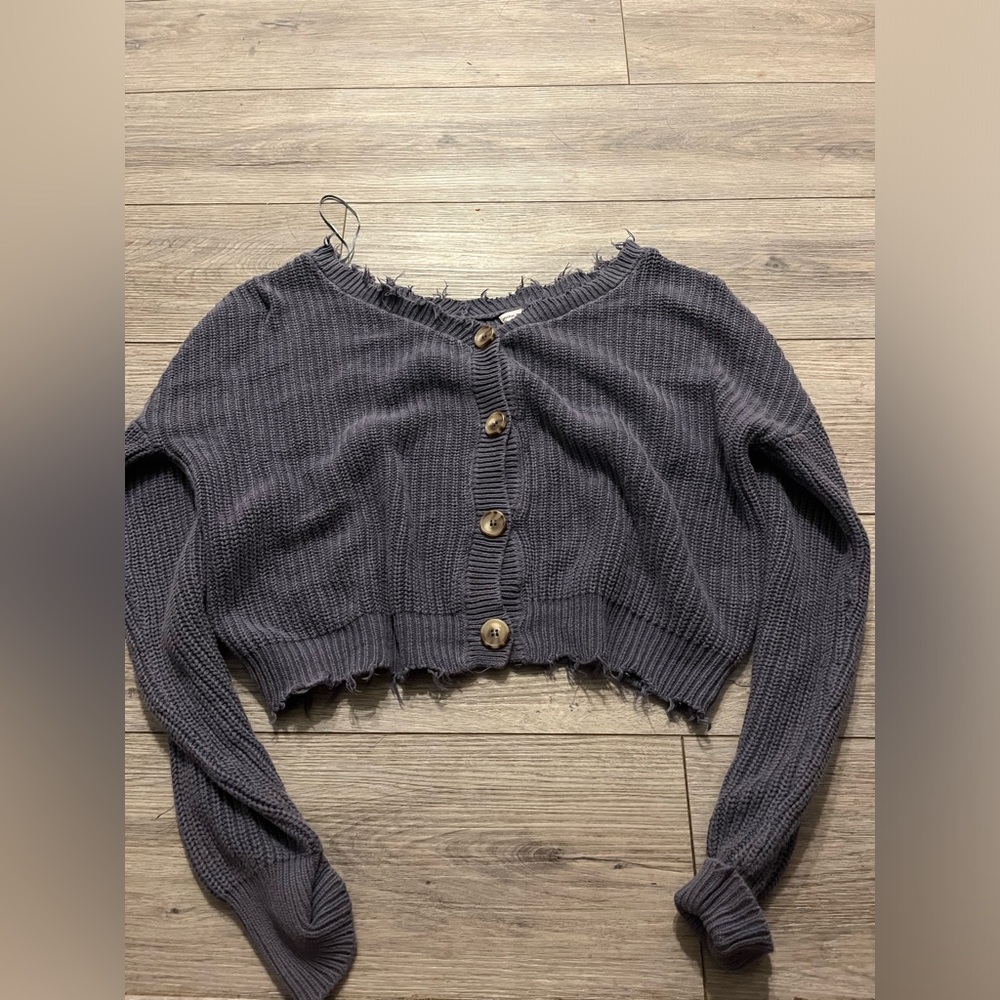 Blue knitted button up